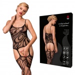 Bodystocking Zebra, otwarty krok, czarne