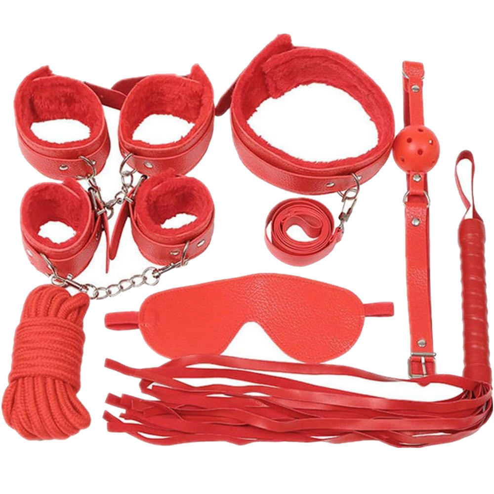 Akcesorai BDSM, zestaw 7 akcesoriów w pieknym odcieniu czerwieni.