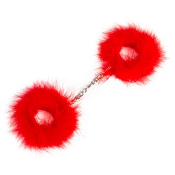 Kajdanki do krępowania rąk z piórkami - marabou red