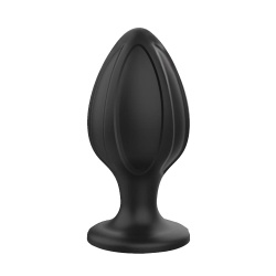 Czarny, silikonowy korek analny z przyssawką. Opływowy kształt.
