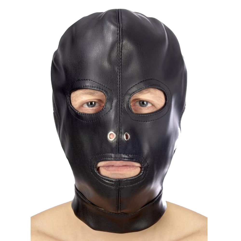 Maska na głowę z otworem na oczy i usta -  bdsm hood in leatherette with removable mask