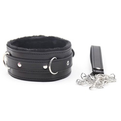 Obroża BDSM regulowana ze smyczą - fetish addict collar with metal leash