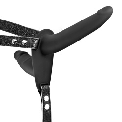 Penis, podwójny strap on z wibracjami - Vibrating Strap-on with Double Dildo Black