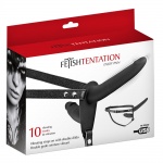 Penis, podwójny strap on z wibracjami - Vibrating Strap-on with Double Dildo Black
