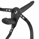 Penis, podwójny strap on z wibracjami - Vibrating Strap-on with Double Dildo Black