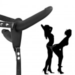 Penis, podwójny strap on z wibracjami - Vibrating Strap-on with Double Dildo Black