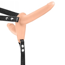 Penis, podwójny strap on z wibracjami - Vibrating Strap-on with Double Dildo Flesh