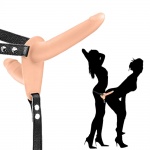 Penis, podwójny strap on z wibracjami - Vibrating Strap-on with Double Dildo Flesh