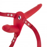 Penis, podwójny strap on z wibracjami - Vibrating Strap-on with Double Dildo Red