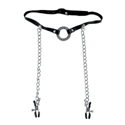 Knebel z klipsami na sutki - Knebel O-Ring Gag with Nipple Clamps