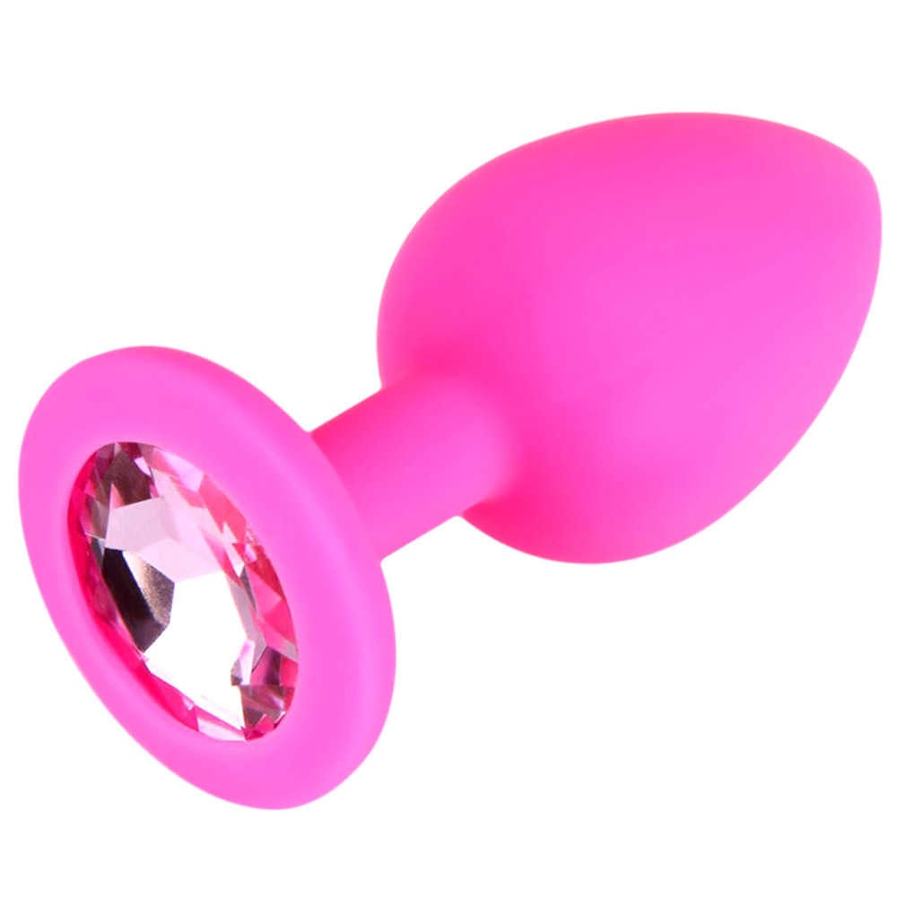 Korek analny, silikonowy plug różowy  różowym jasnym kryształkiem