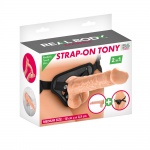 Strap on 2w1 dla kobiet, cielisty penis 18 cm - real body strap on tony 18 cm