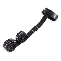 Uprząż BDSM z mankietami - Fetish addict collar adjustable black