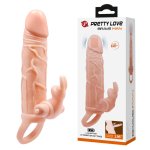 Opakowanie produktu Pretty Love Brave Man z nakładką na penisa o długości 20 cm i wibracjami zapewni