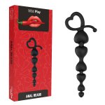 Czarne koraliki analne Wild Play z ergonomicznym uchwytem w kształcie serca zapakowane w eleganckie 