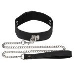 Elegancka czarna obroża BDSM z solidnym zapięciem i metalową smyczą.