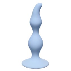 Zakrzywiony korek analny Lola Toys First Time wykonany z miękkiego, niebieskiego silikonu dla komfor