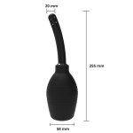 Wymiary czarnej gruszki do irygacji analnej – długość 255 mm, szerokość 58 mm, końcówka 20 mm zapewn