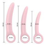 Trzy różne rozmiary dilatorów wykonanych z miękkiego silikonu medycznego, idealne do ćwiczeń mięśni 