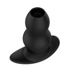 Widok od góry na otwarty koniec silikonowego korka analnego Hollow Anal Plug wykonanego z miękkiego 