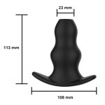 Wymiary silikonowego korka analnego Hollow Anal Plug z zaznaczoną długością 113 mm oraz szerokością 