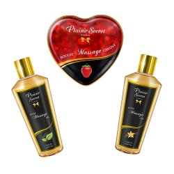 Zestaw do masażu Plaisir Secret z olejkami o zapachu wanilii i naturalnym oraz świecą do masażu w ks