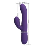 Wymiary fioletowego wibratora Pretty Love z funkcją podwójnej stymulacji i ergonomicznym kształtem.