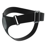 Opakowanie czarnej uprzęży do strap-on Pretty Love Harness Briefs przedstawia możliwość dopasowania 