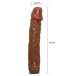 Brązowy wibrator o długości 22,5 cm i średnicy 4,5 cm zapewnia realistyczne doznania.