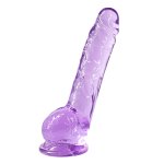 Realistyczne dildo w kolorze fioletowym, zachwycające szczegółowym odwzorowaniem i kuszącym wyglądem