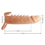 Nakładka powiększająca penisa ma długość 16 cm i dodatkowe wypustki wzmacniające doznania partnerki.